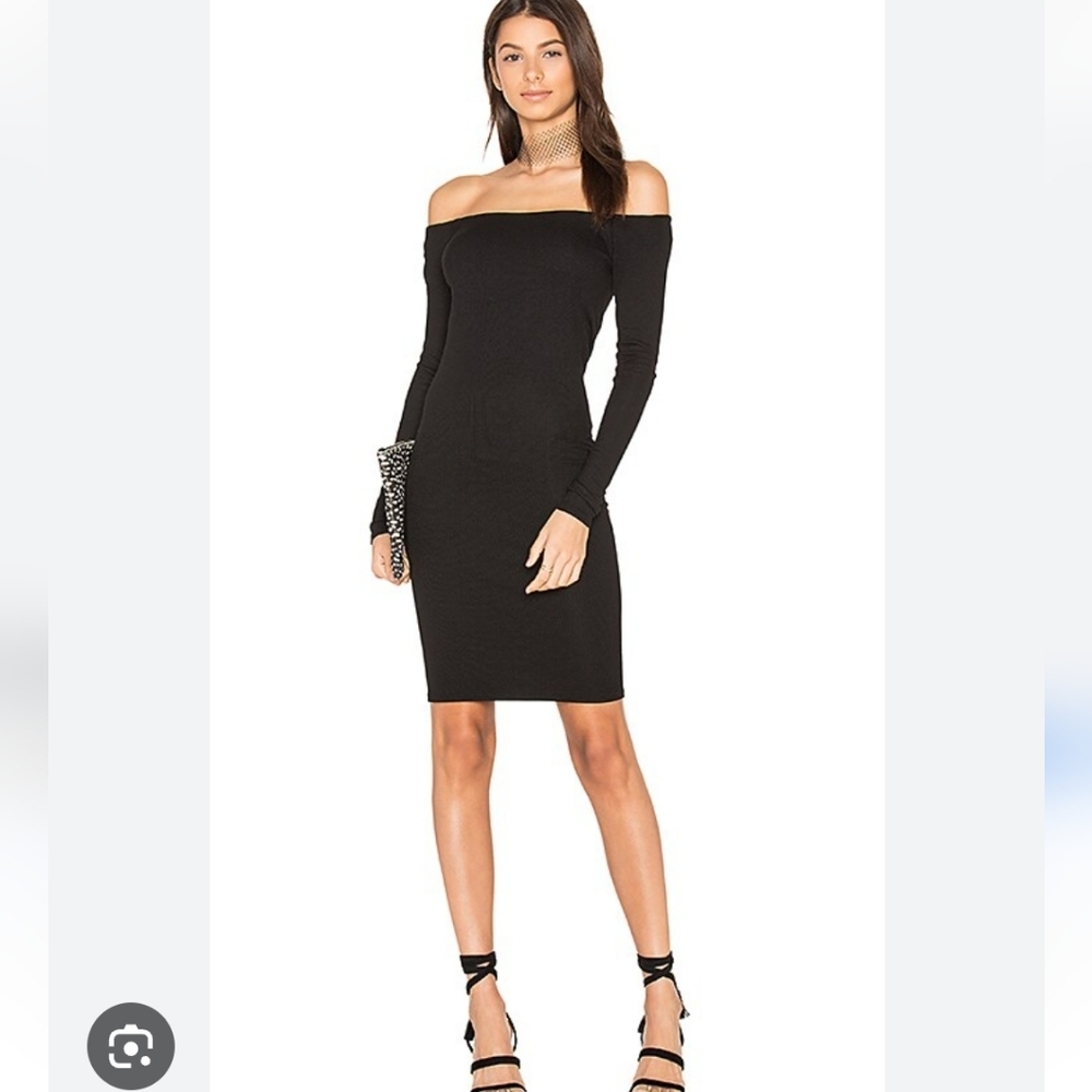 Enza Costa Black Off-Shoulder Long Sleeve Mini Dress
